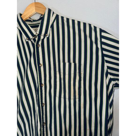 Vintage 90s Preppy Striped Cotton Short Sleeve Button Up Shirt 2XL Country Club - Picture 2 of 6